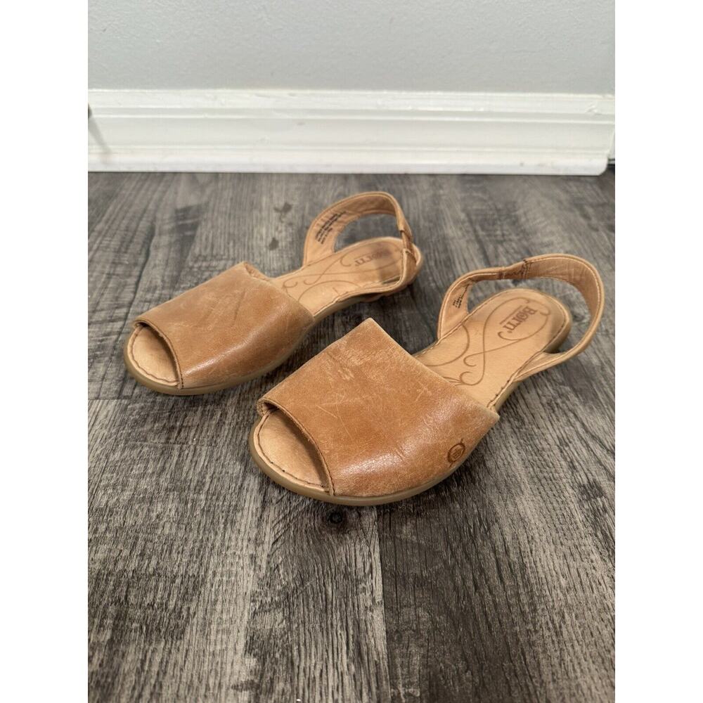 Born Womens Brown Leather Trang Sandals Slip On Flats Cushion Comfort Neutral 8